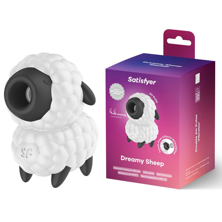 Satisfyer Dreamy Sheep Vibrating Air Pulse Stimulator - White/Black