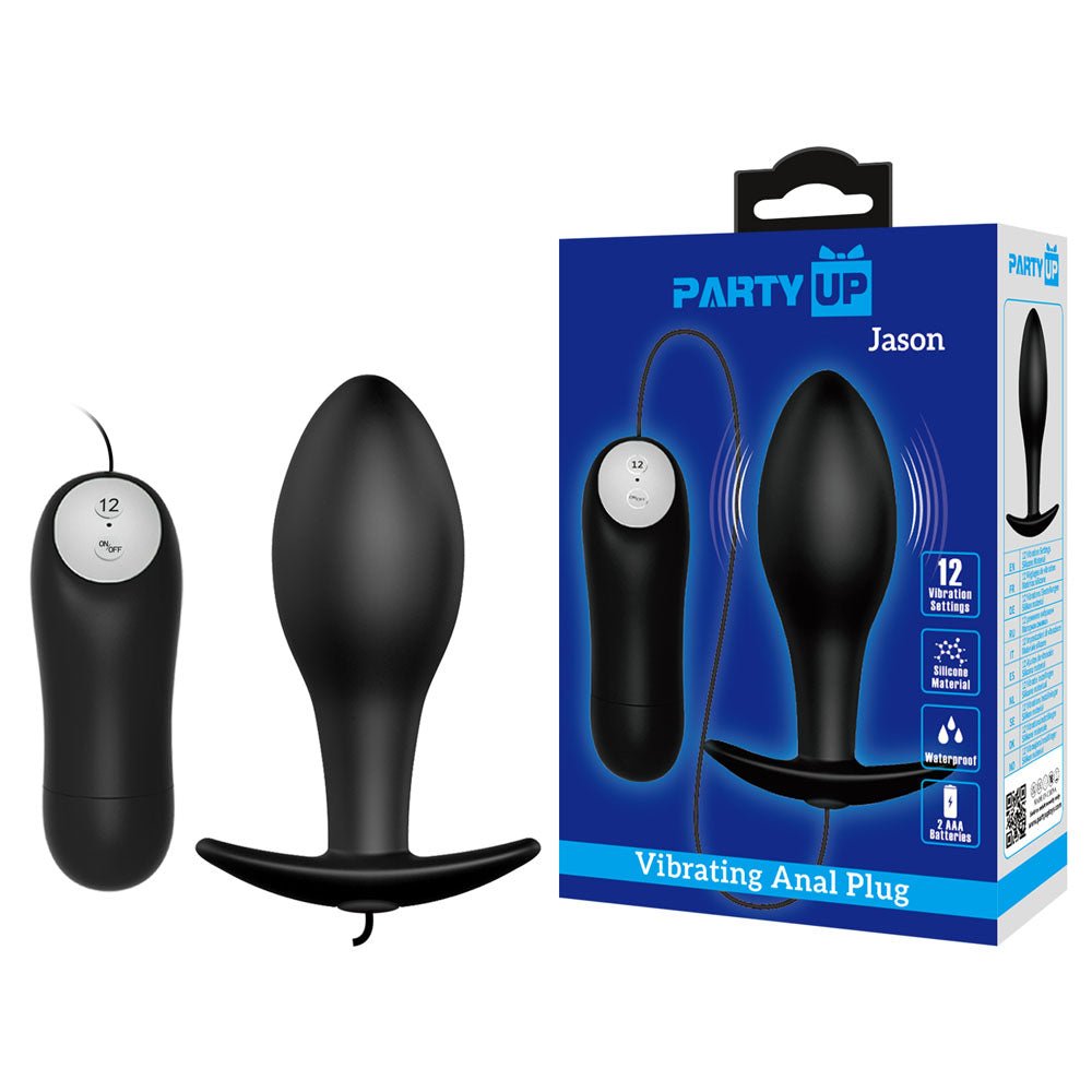 Party Up Jason Vibrating Anal Plug with Remote Control - Black