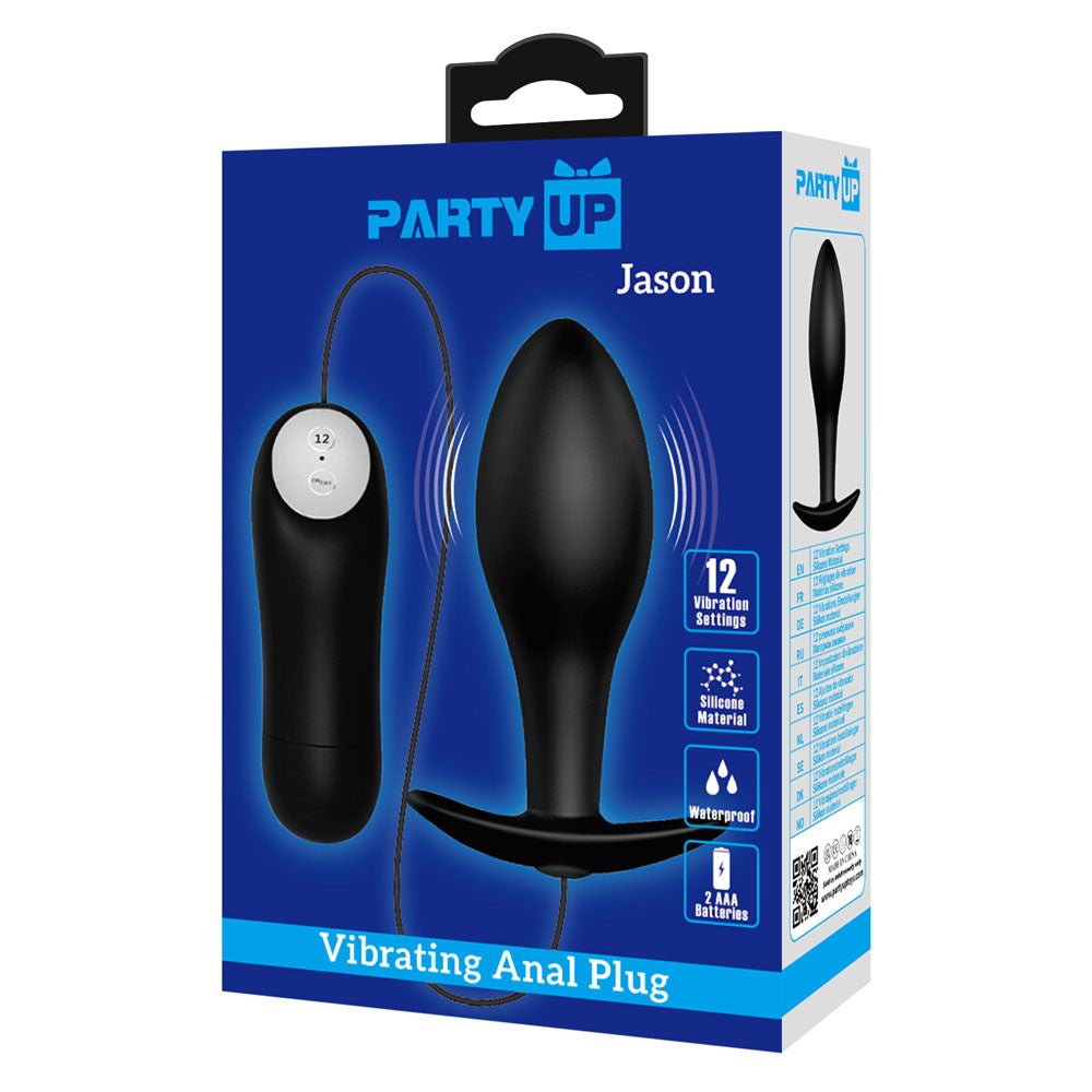 Party Up Jason Vibrating Anal Plug with Remote Control - Black