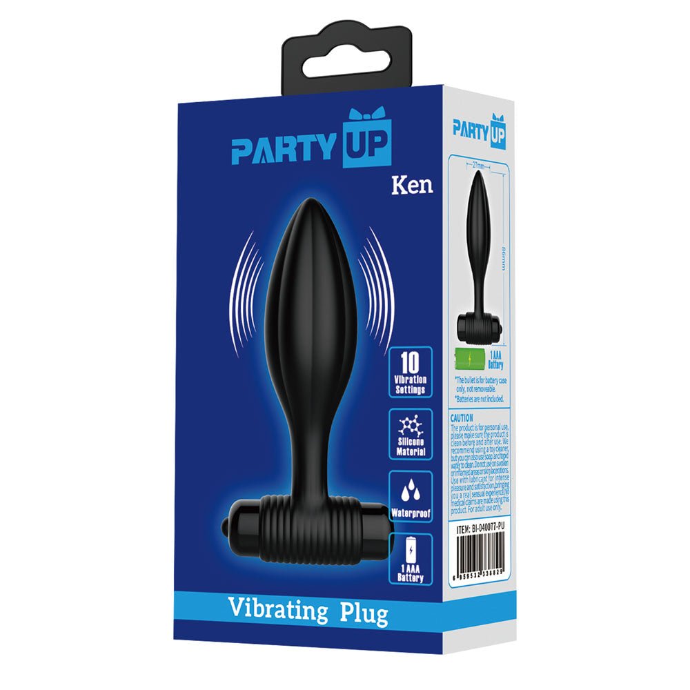 Party Up Ken Vibrating Butt Plug - Black