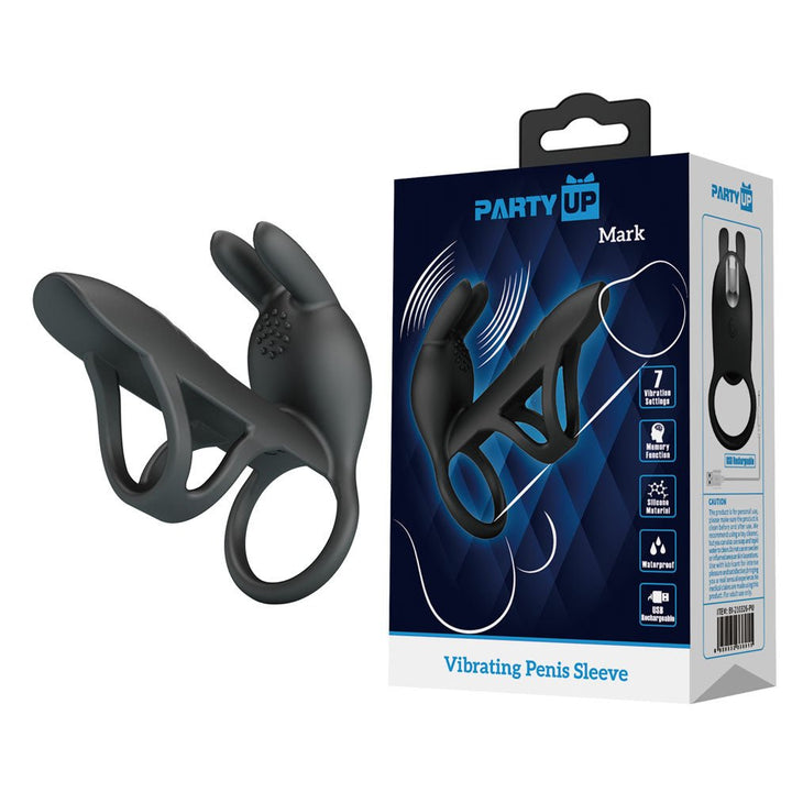 Party Up Mark Vibrating Penis Sleeve - Black