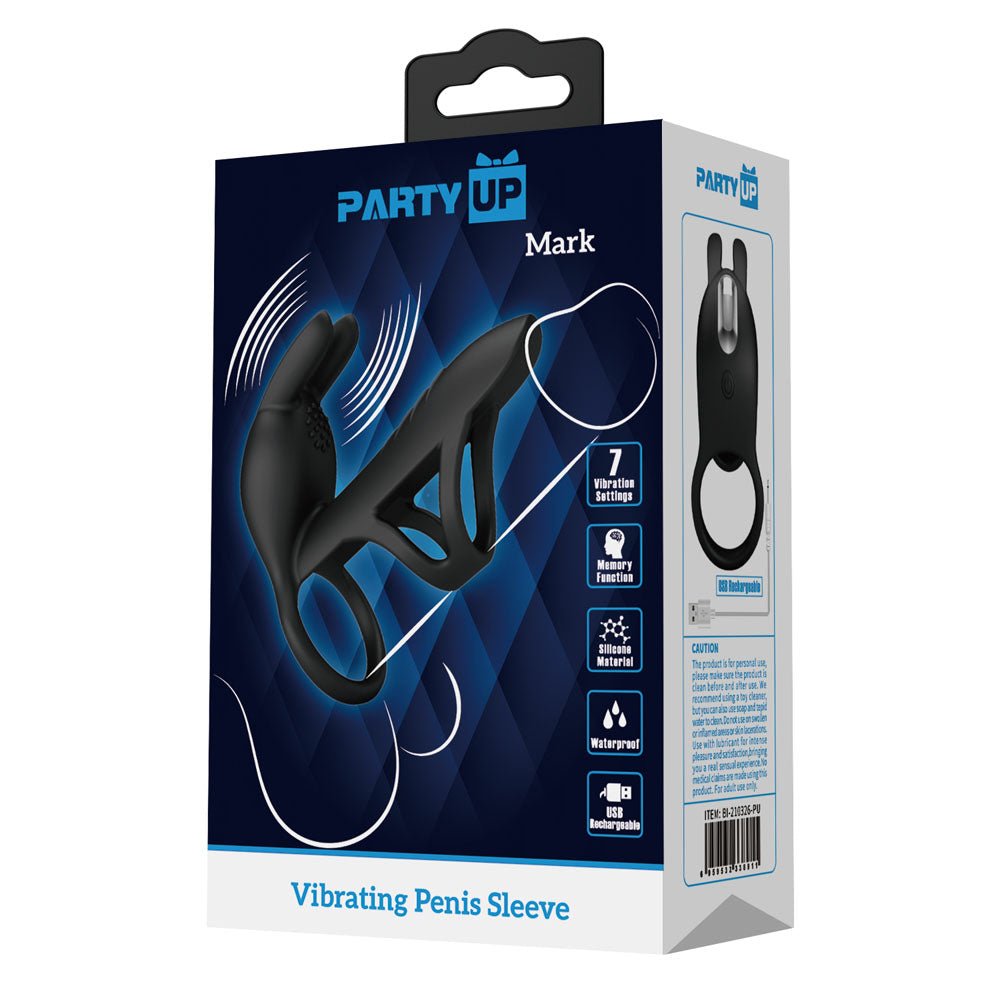 Party Up Mark Vibrating Penis Sleeve - Black