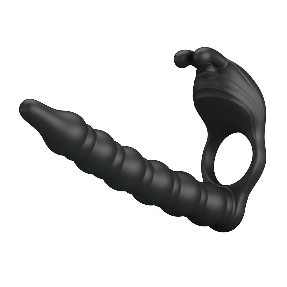 Party Up Marcus - Vibrating Cock Ring & Anal Plug with Double Penetrator - Black