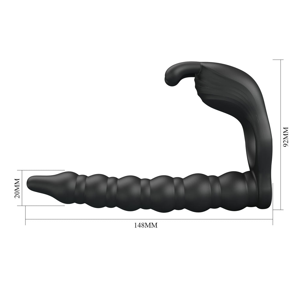 Party Up Marcus - Vibrating Cock Ring & Anal Plug with Double Penetrator - Black