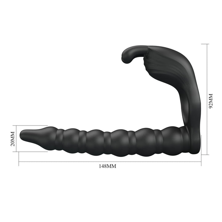 Party Up Marcus - Vibrating Cock Ring & Anal Plug with Double Penetrator - Black