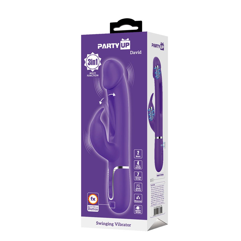 Party Up David Swinging Rabbit Vibrator with Flicking Arm - Purple
