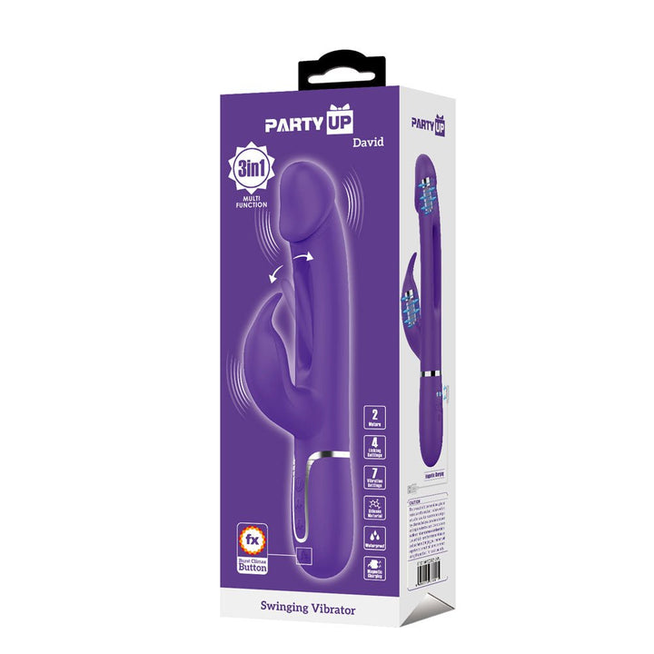 Party Up David Swinging Rabbit Vibrator with Flicking Arm - Purple