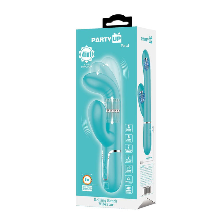 Party Up Paul Rolling Beads Thrusting Rabbit Vibrator - Teal