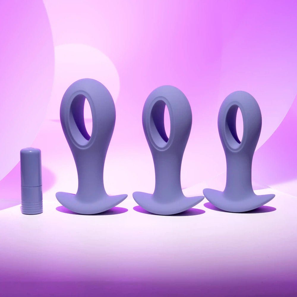 Evolved Hole Punch Butt Plugs Set with Interchangeable Bullet - Purple