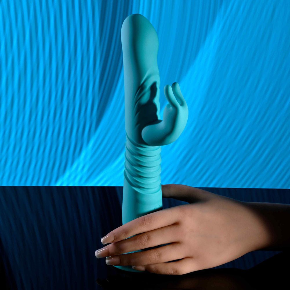 Evolved Bunny Hop - Thrusting Rabbit Vibrator with Suction Base - Teal