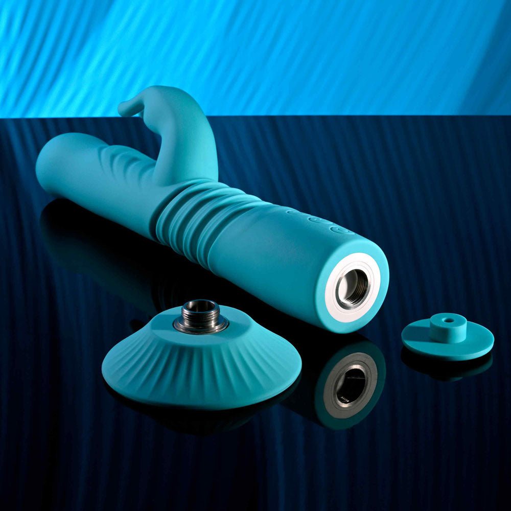 Evolved Bunny Hop - Thrusting Rabbit Vibrator with Suction Base - Teal