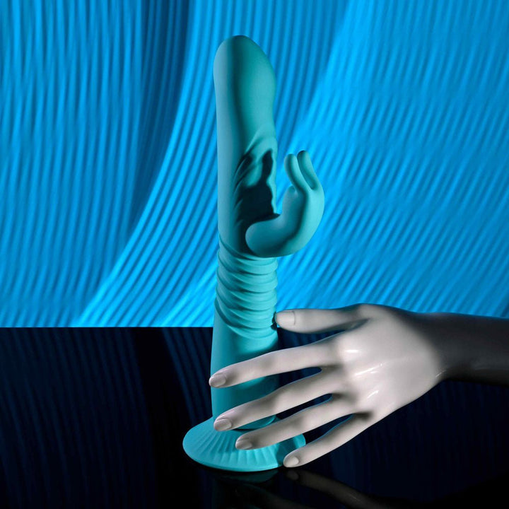 Evolved Bunny Hop - Thrusting Rabbit Vibrator with Suction Base - Teal