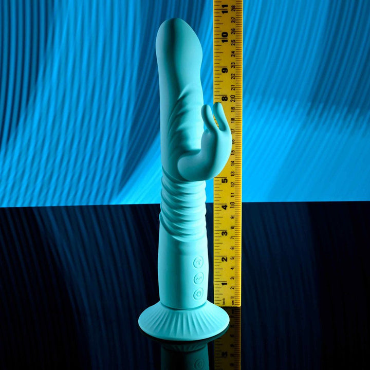 Evolved Bunny Hop - Thrusting Rabbit Vibrator with Suction Base - Teal