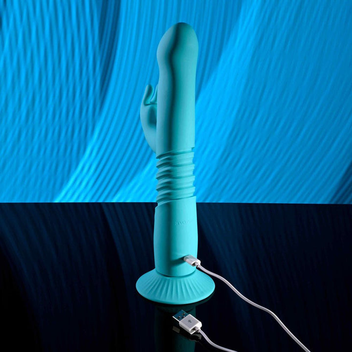 Evolved Bunny Hop - Thrusting Rabbit Vibrator with Suction Base - Teal