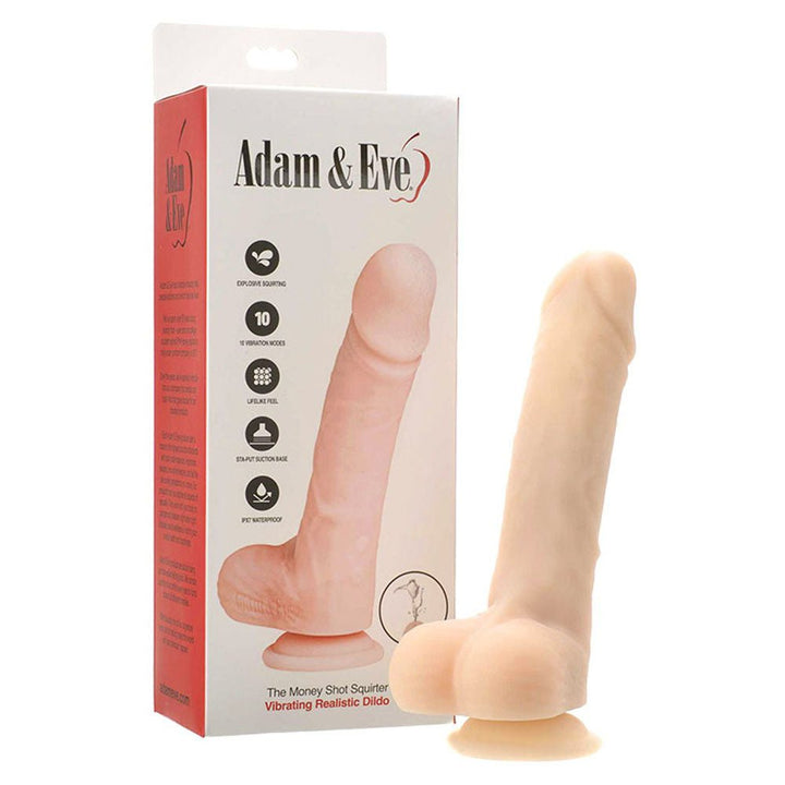 Adam and Eve Money Shot 7.8 Inch Squirting Realistic Dildo with Balls - Flesh