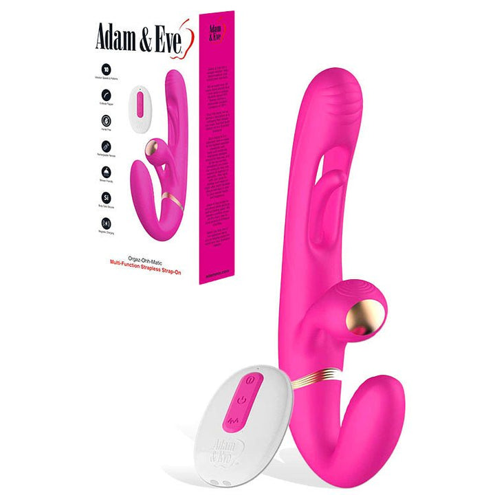 Adam & Eve Orgaz-Ohh-Matic - Strapless Strap-On with Remote - Pink
