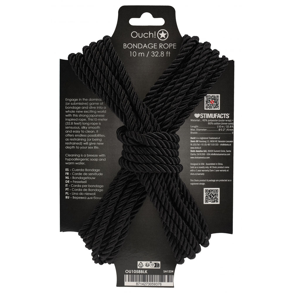 Ouch! Black Bondage Rope - 10 Mtrs