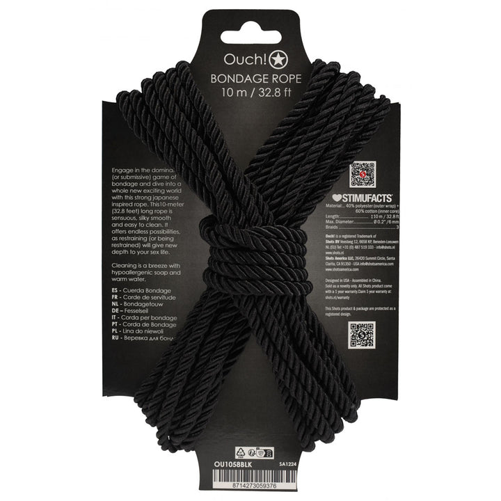 Ouch! Black Bondage Rope - 10 Mtrs