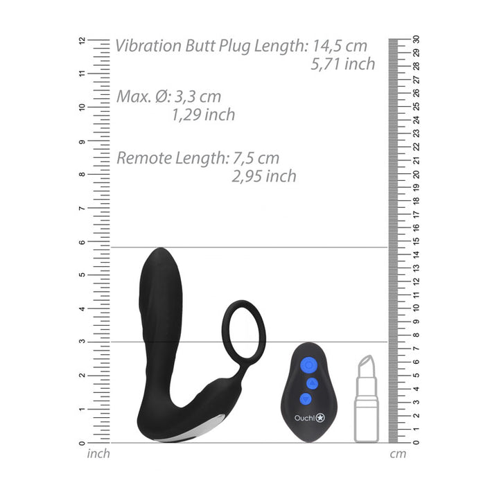 Ouch! E-stim & Vibrating Butt Plug Cock Ring - Black