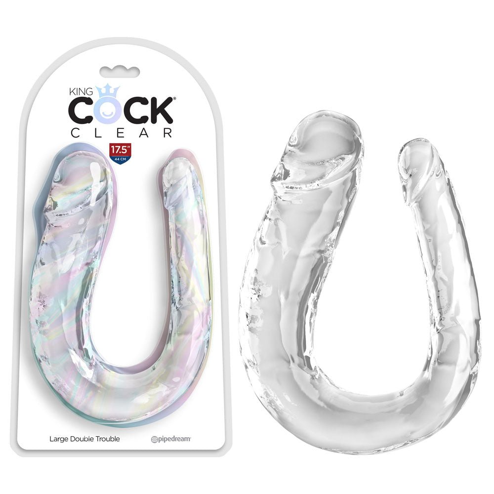 King Cock Clear Large Double Trouble -17.5 Inch Dong - Clear