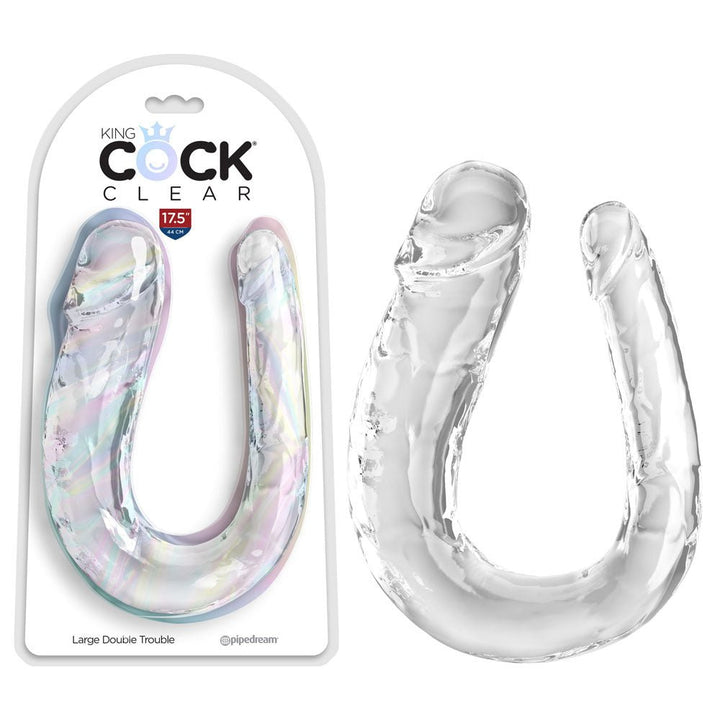 King Cock Clear Large Double Trouble -17.5 Inch Dong - Clear