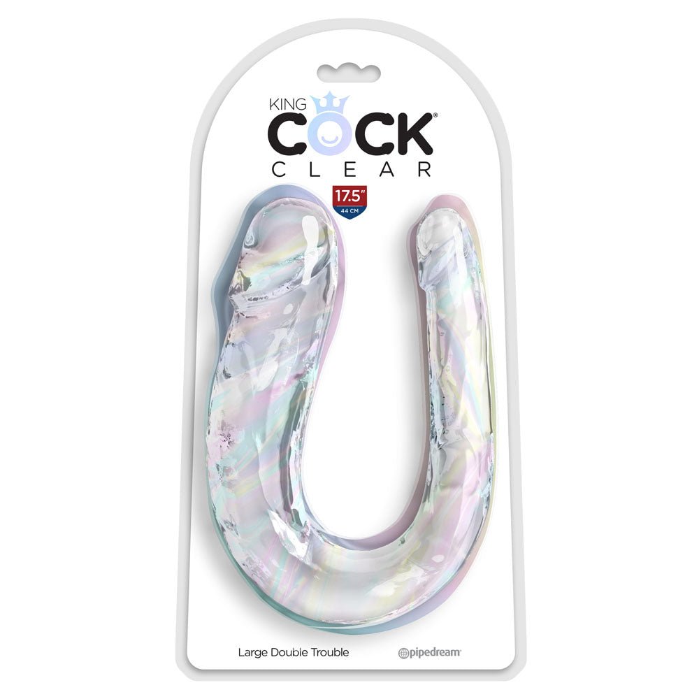 King Cock Clear Large Double Trouble -17.5 Inch Dong - Clear