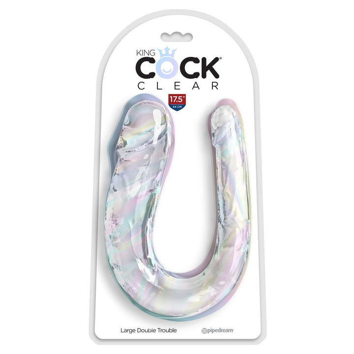 King Cock Clear Large Double Trouble -17.5 Inch Dong - Clear
