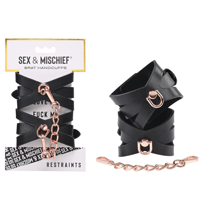 Sex & Mischief Brat Handcuffs - Rose Gold/Black