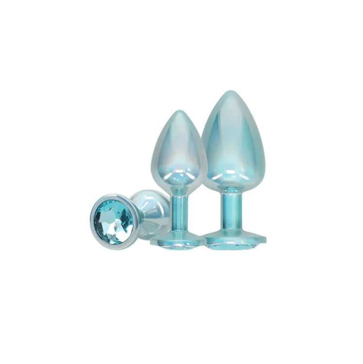 Ouch! Paris Collection - Metal Anal Plug Set with Gem Base - Metallic Blue