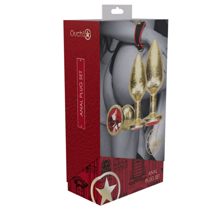 Ouch! Milan Collection - Metal Anal Plug Set with Gem Base - Gold