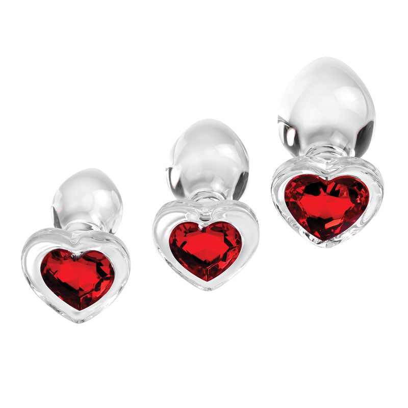 Adam & Eve Red Heart Gem Glass Plug Set - Set of 3 Sizes