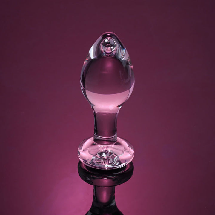 Adam & Eve Pink Gem Medium Glass Butt Plug - Clear