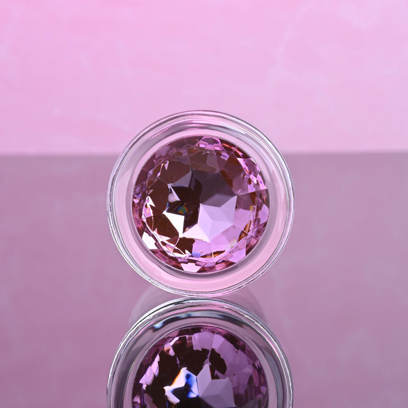 Adam & Eve Pink Gem Medium Glass Butt Plug - Clear