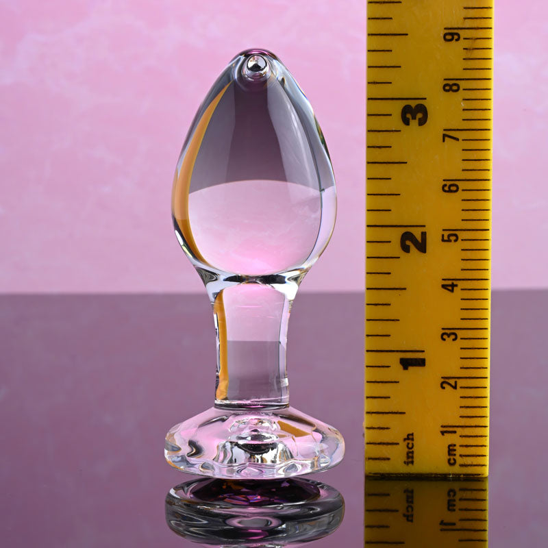 Adam & Eve Pink Gem Medium Glass Butt Plug - Clear