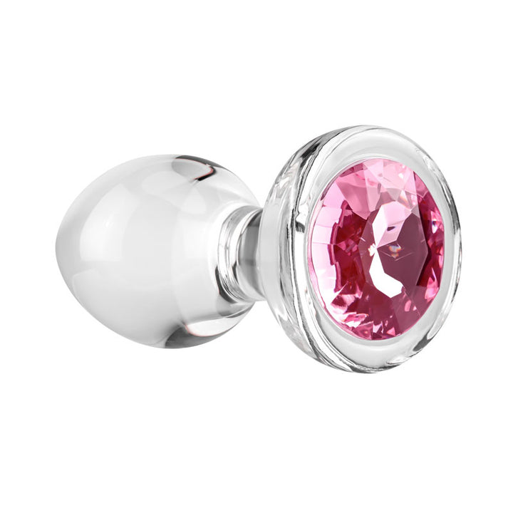 Adam & Eve Pink Gem Medium Glass Butt Plug - Clear