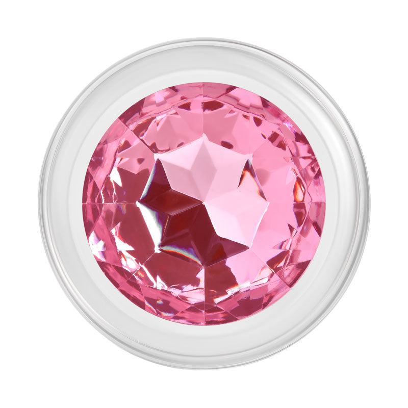 Adam & Eve Pink Gem Medium Glass Butt Plug - Clear