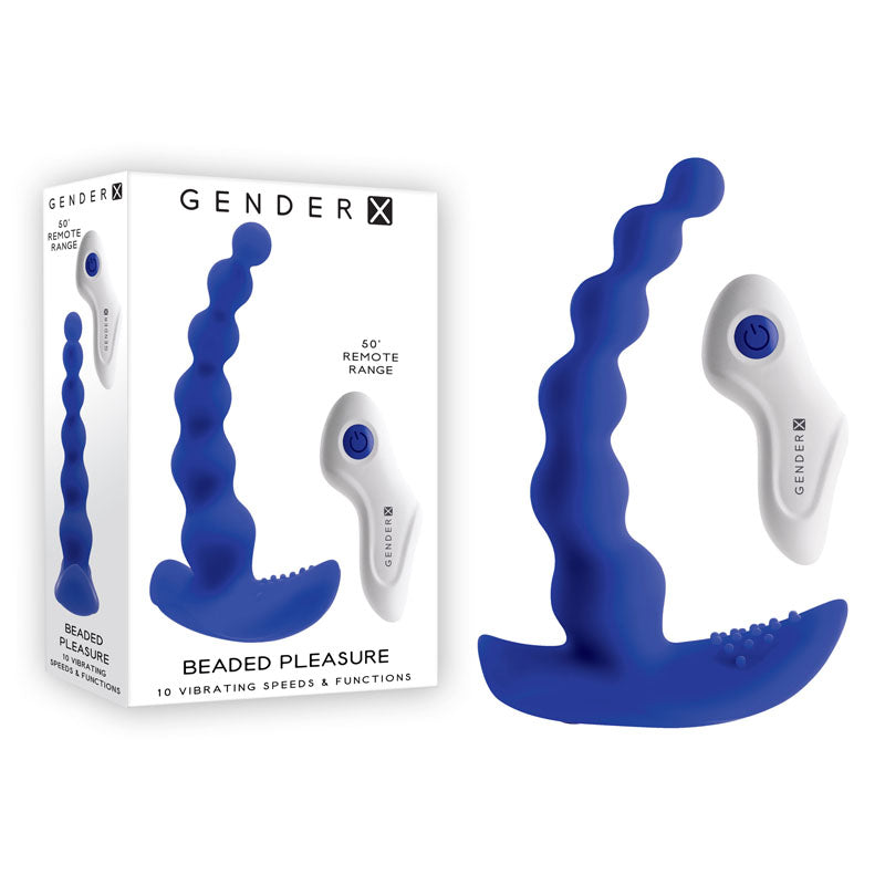 Gender X Beaded Pleasure Vibrating Anal Beads with Remote Control - Blue