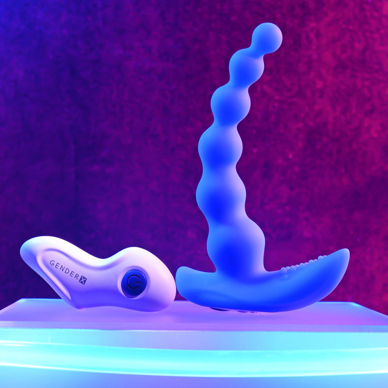 Gender X Beaded Pleasure Vibrating Anal Beads with Remote Control - Blue