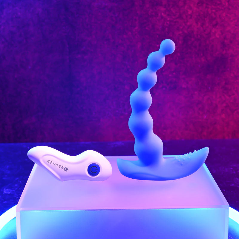 Gender X Beaded Pleasure Vibrating Anal Beads with Remote Control - Blue