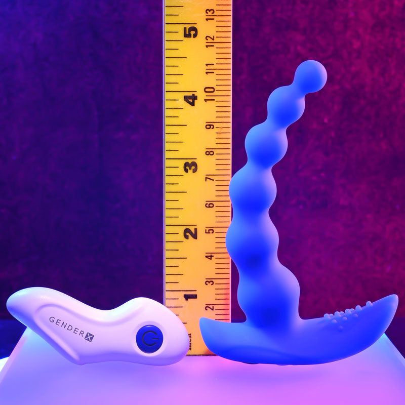Gender X Beaded Pleasure Vibrating Anal Beads with Remote Control - Blue