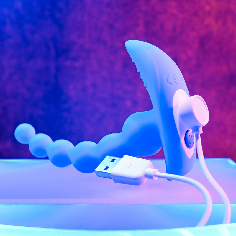 Gender X Beaded Pleasure Vibrating Anal Beads with Remote Control - Blue