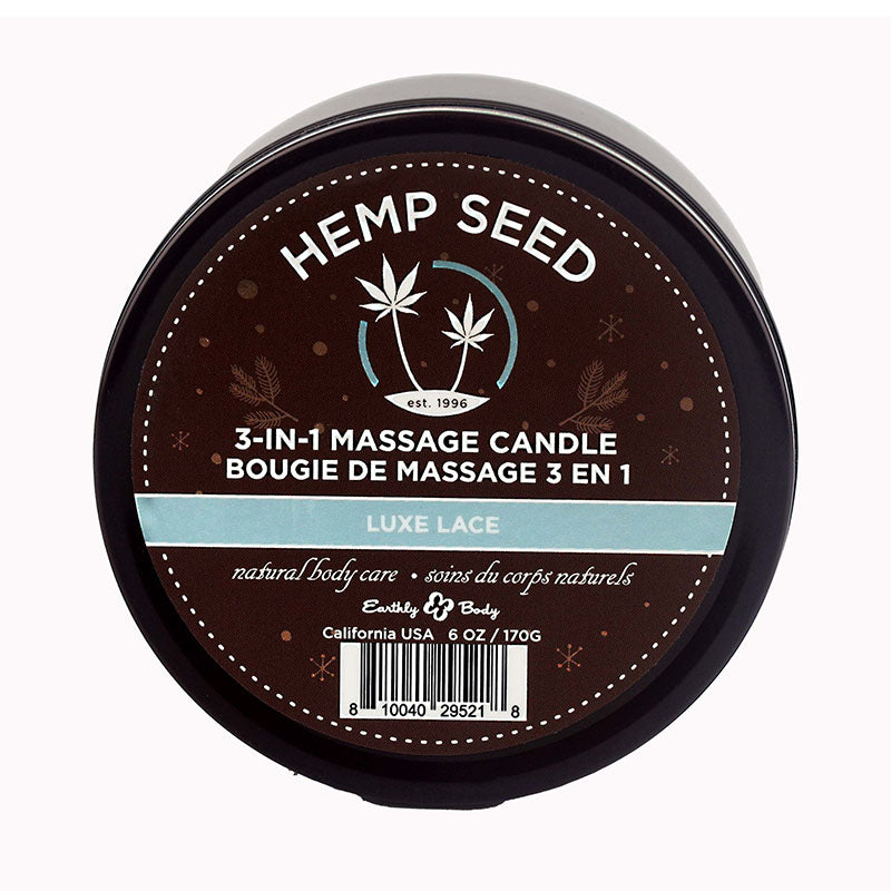 Earthly Body Hemp Seed 3-In-1 Massage Candle - Luxe Lace Scent