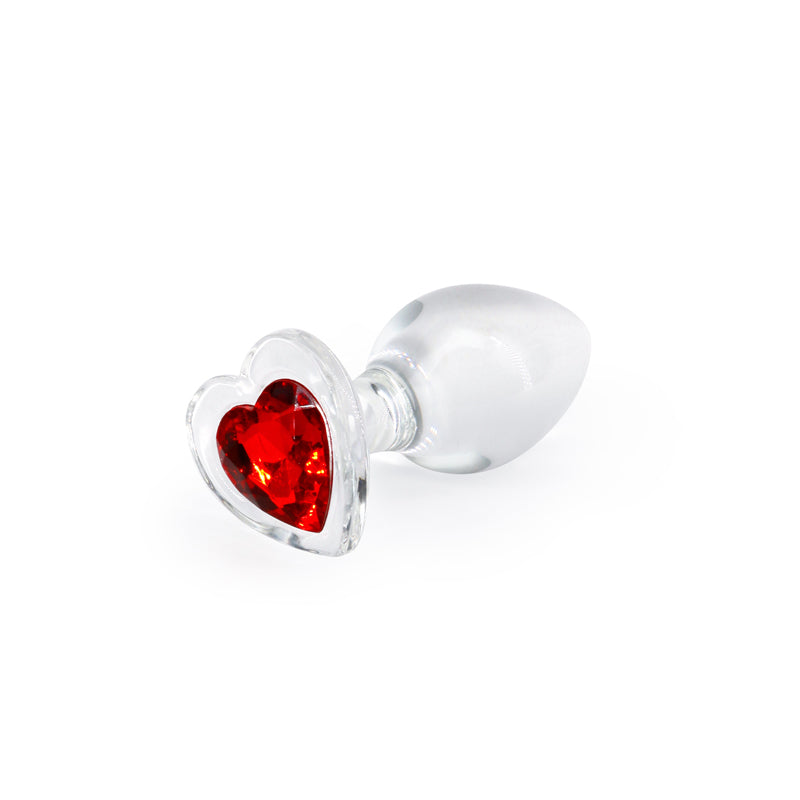 Crystal Desires - Medium - Clear Glass Butt Plug with Red Heart