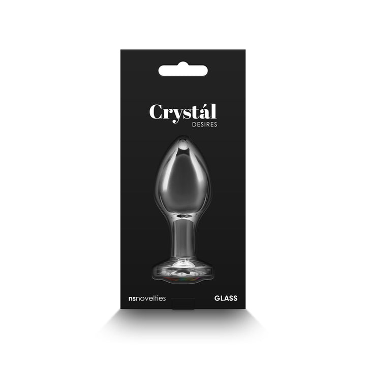 Crystal Desires - Medium - Clear Glass Butt Plug with Rainbow Gem