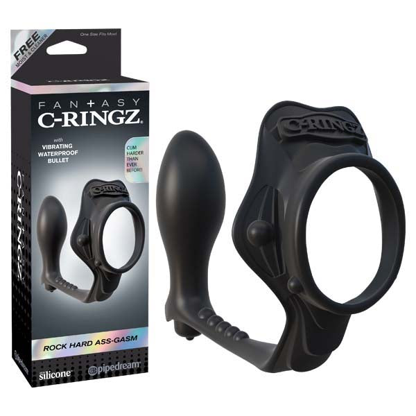Fantasy C-ringz Rock Hard Ass-gasm - Black Cock Ring with Vibrating Anal Plug