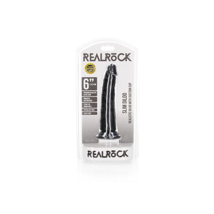 RealRock 6 Inch Realistic Slim Dildo without Balls - Black