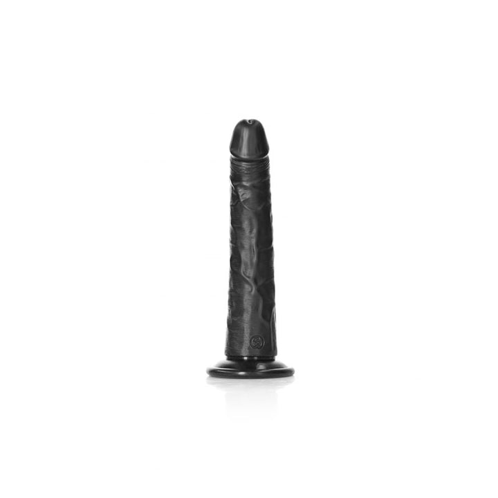 RealRock Realistic 8 Inch Slim Dildo with Suction Cup - Black