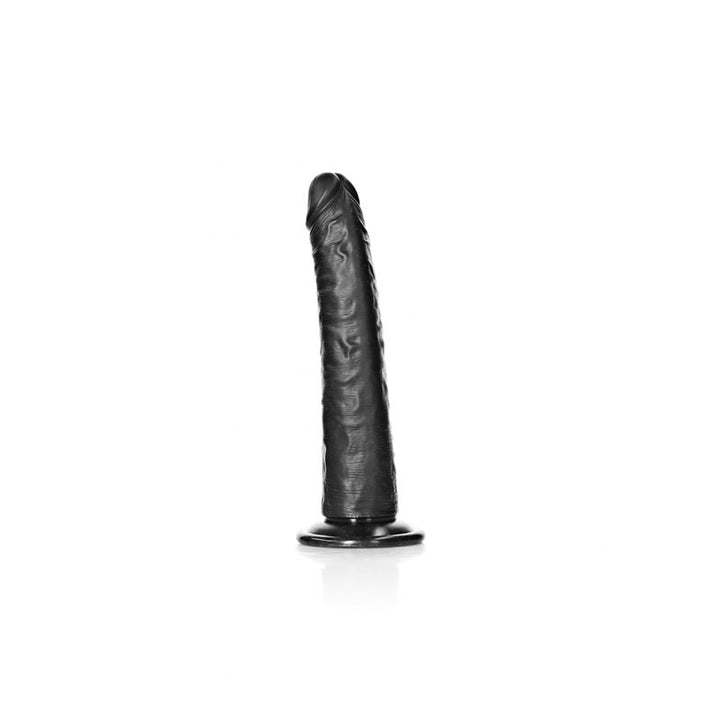 RealRock Realistic 8 Inch Slim Dildo with Suction Cup - Black