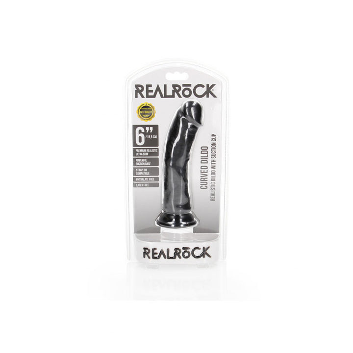 RealRock Realistic 6 Inch Curved Dildo with Suction Cup - Black