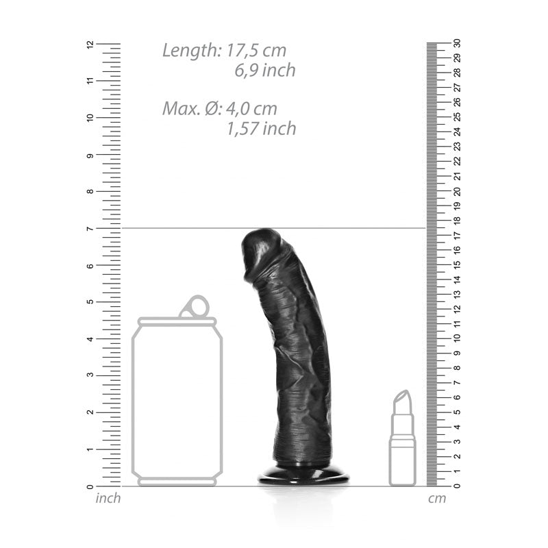 RealRock Realistic 6 Inch Curved Dildo with Suction Cup - Black